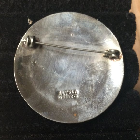 Vintage Alpaca Silver Mexico Inlaid Mother of Pearl Abalone Brooch Pin - Picture 2 of 2